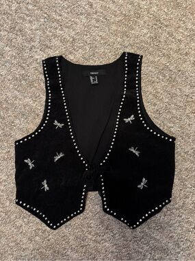 Forever 21 Black corduroy studded dragonfly vest